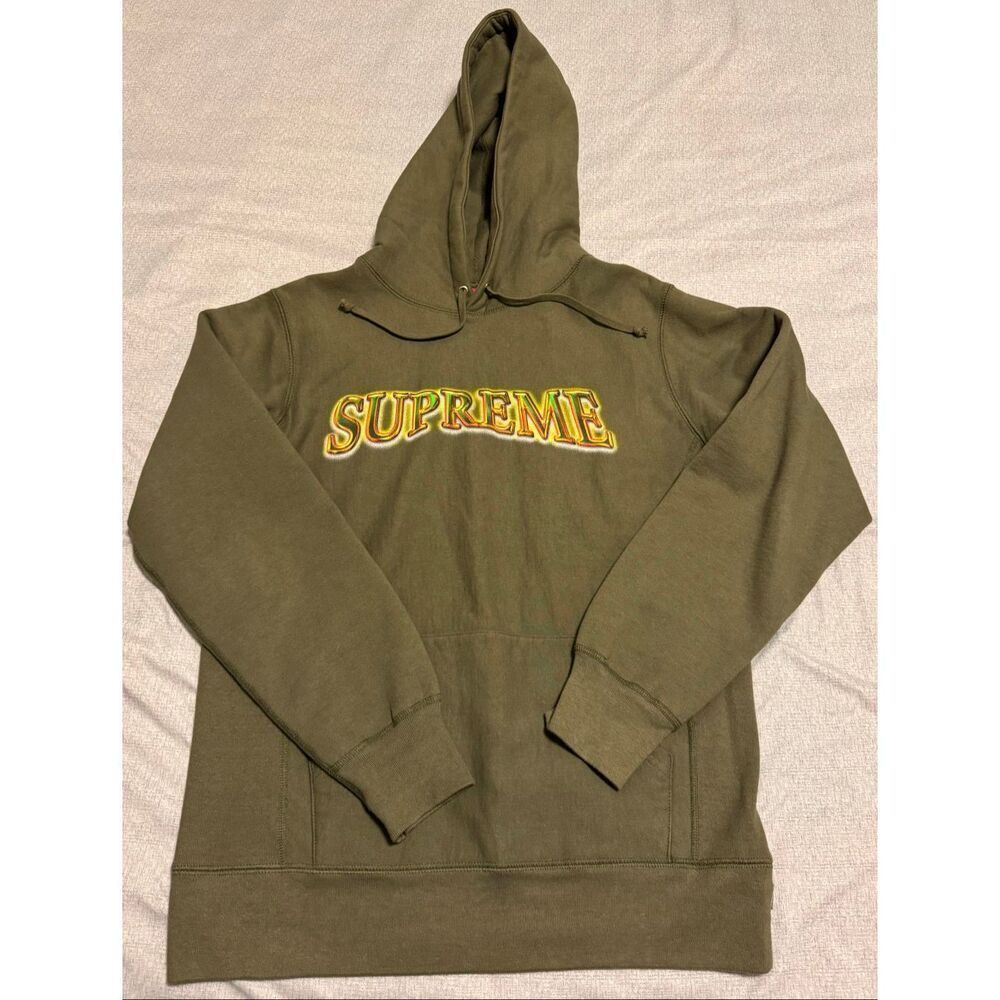 Supreme Size Medium Metallic Arc Hooded Sweatshirt Olive Men Used